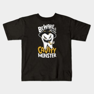 Beware of the Cavity Monster // Funny Halloween Tooth Kids T-Shirt